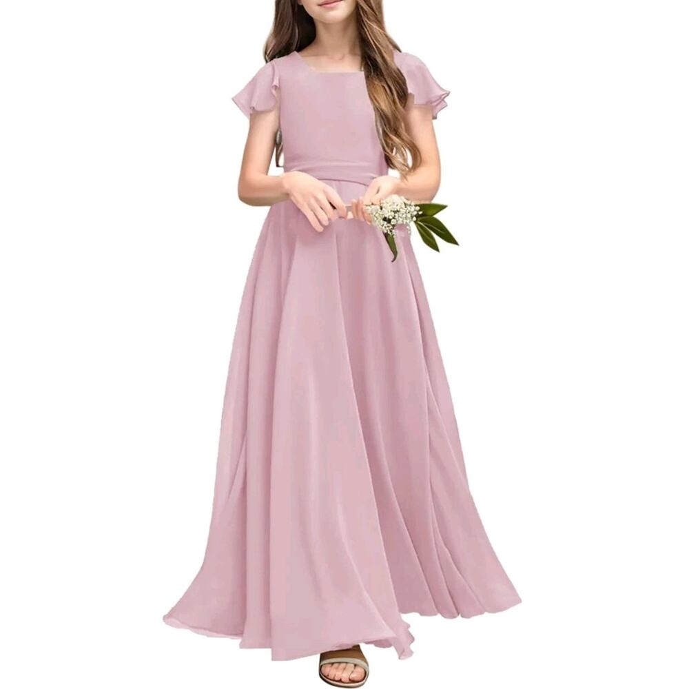 Kids Junior Bridesmaid Dresses Chiffon Flower Girl Dress for Teen Girl Long P...